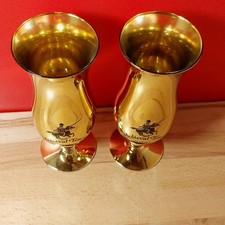 Medieval Times Florida Dinner & Tournament Gold Souvenir Goblet Glass Set of 2 picture