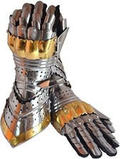 Armor Gauntlets Steel Gloves W/Brass Accents Armor Warrior Metal Pair Medieval picture