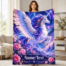 Personalized Celestial Rose Winged Unicorn Fleece Blanket picture