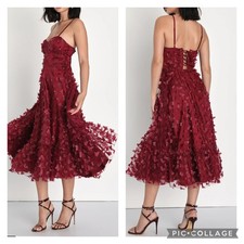 Lulus Burgundy Time To Fly Butterfly Lace Dress Corset Back NEW Size Medium picture