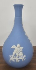 Vintage Wedgwood Blue Jasperware Bud Vase Cherubs 5.25