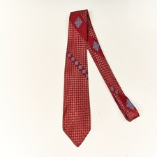 Vintage Wembley Neck Tie Red Pink Woven Embroidered Art Deco Rockabilly 3x54 picture