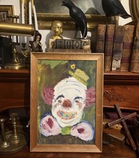 Antique Attic Crawl-Space “Killer Clown” 🤡 Painting on Canvas POGO ?  picture