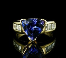 3.12 Ct Trillion Cut Natural Tanzanite & Diamond Ring 14K Yellow Gold Size 7 picture