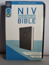 NIV Value Thinline Bible Gray Black Leathersoft Comfort Print 9-Point 2023 picture