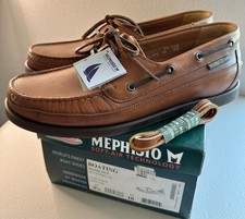 NEW Mephisto Boating Men’s US 10 Hazelnut Brown Leather Boat Shoes Air Relax NIB picture