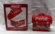 Vintage Red Coca-Cola Ceramic Lunchbox Salt & Pepper Shakers Set picture