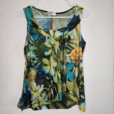 Dressbarn Petite PL Tropical Floral Pineapple Sleeveless Draped Ruffle Top picture