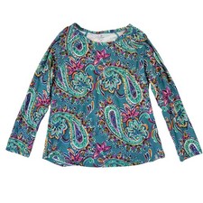 Talbots T by Talbots Imperial Paisley Floral Top Women LP Large Petite Teal EUC picture