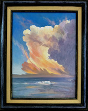 Sunset Sky clouds Calm Waters Signed YASAMI oil painting framed 21