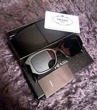 PRADA  Square Sunglasses Black Plastic Frame Gray Tinted Case picture