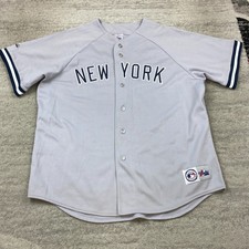 VTG Majestic New York Yankees Jersey 2XL XXL Gray Blue White Baseball MLB 90s picture