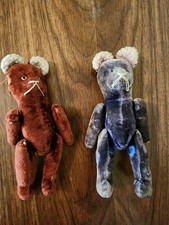Two Vintage Teddy Bears, Glass Eyes, Wool Ears Moving Arms And Legs 7-12