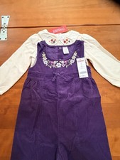 Gymboree Girls 3T Purple Corduroy Overall w/ Bodysuit Embroidered Floral Outfit picture