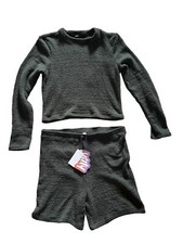 Yitty NWT Pet Me Boucle Shorts And Long Sleeve V Neck Set Green Heart Pocket  picture