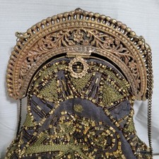 Vintage Pure Silk Hand Beaded Evening Bag Ornate Gold Frame India Art Deco Style picture