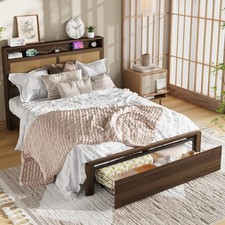 LED Bed Fame Full/Queen/King with Storage Headboard,Charging Station and Drawers picture
