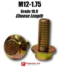 M12-1.75 x (Choose Length) Grade 10.9 Metric Flange Bolts Yellow Zinc Hardened picture