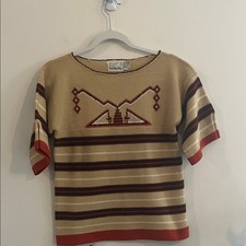 Vintage Hillbilly Aztec Inspired Southwestern Sweater Top 70s Western Boho Earth picture