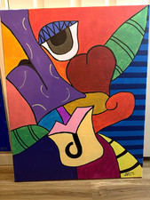 JUSTO Original Abstract Pop Art Painting On Canvas Signed Large OOAK Unframed picture