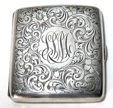 Vintage Edwardian Kerr Sterling Silver Cigarette Case Vesta Embossed Engraved picture