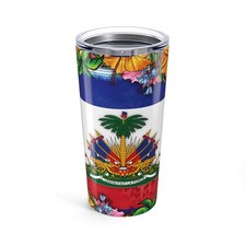 Colorful Haitian Flag Tumbler - 20oz Insulated Travel Mug with Floral Design picture
