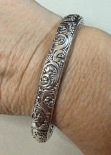 Sarda Bali Artisan Sterling Silver Filigree Scroll Hinged Bangle Bracelet 8 in picture