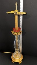 VTG FREDERICK COOPER Chinoiserie Lotus Flower Art Glass Brass Lamp 2-Way Dimmer picture