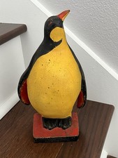 RARE ANTIQUE VINTAGE CAST IRON PENGUIN DOORSTOP STATUE picture