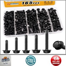 165pcs #8 #10 Self Tapping Screws Set 410 Stainless Steel Black Hex Washer Head picture