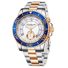 Stuhrling Men's Chronograph Diver White & Rose Blue Bezel Silver & Rose Watch picture