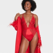 NWT Auden Women's Red Lace Lingerie Bodysuit Size L picture