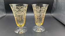 Fostoria Vgt Topaz yellow-2- Versailles Etched Footed Tumbler/Ice tea 6in tall picture