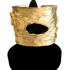 Chico's Statement Wide Cuff Bracelet Gold Textured Organic Cut Out Design Heavy picture