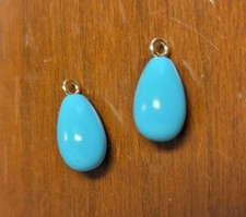 TWO 14kt Yellow Gold Eyes On Reconstituted Sleeping Beauty Turquoise Drops  picture