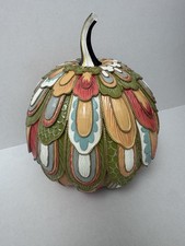 Mackenzie Childs Aurora Pumpkin -Feather Fall Autumn Halloween  picture