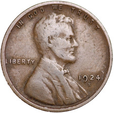 1924 S Lincoln Cent Good - Very Good  (G-VG) Circulated Condition Copper Penny picture