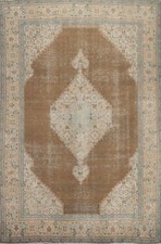 Semi-antique Distressed Traditional Tebriz Brown Area Rug 8x11 Handmade Wool picture