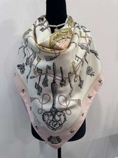 Hermes Silk Scarf Carré 90 Pink White Hand Rolled Made in France picture