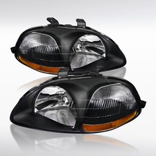 Fit 1996-1998 Honda Civic Black Headlights Corner Lamp Assmebly Left+Right 96-98 picture