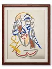 Original 14x11 Abstract Abstract Female Face Painting Signed Art On Paper picture