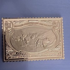 2002 Rare Vintage Gold Plate .999 Silver USPS $1 Stamp USA Cattle In Storm .7 OZ picture