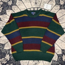Vintage American Weekend Sweater Mens XL Green Red Striped Acrylic Knit 90s NWOT picture