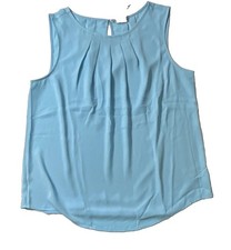 Worthington Women’s Blue Sleeveless Pleated Chiffon Blouse Round Neck Button LT picture