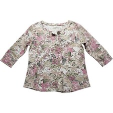 White Stag Henley Top Women XL Pink Paisley Floral Waffle Knit 3/4 Sleeve picture