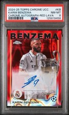 2024-25 Topps Chrome UEFA Club Competitions Karim Benzema Red /5 Auto PSA 8 POP1 picture