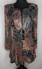 Vtg Lillie Rubin Hand Painted (?) Metallic Jacket Mosaic Pattern Spiral Petite picture
