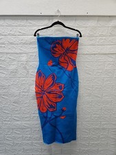 New Milly Seraphina Strapless Floral Midi Dress Blue Sz M picture