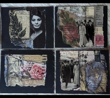 Original Collage Art Mixed Media 19th Century Ephemera Set (4) 4x5 picture