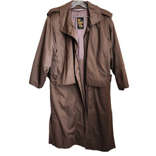 Vintage Foxrun Two By Gale Gould Womens Trench Coat Khaki XL Dark Brown picture